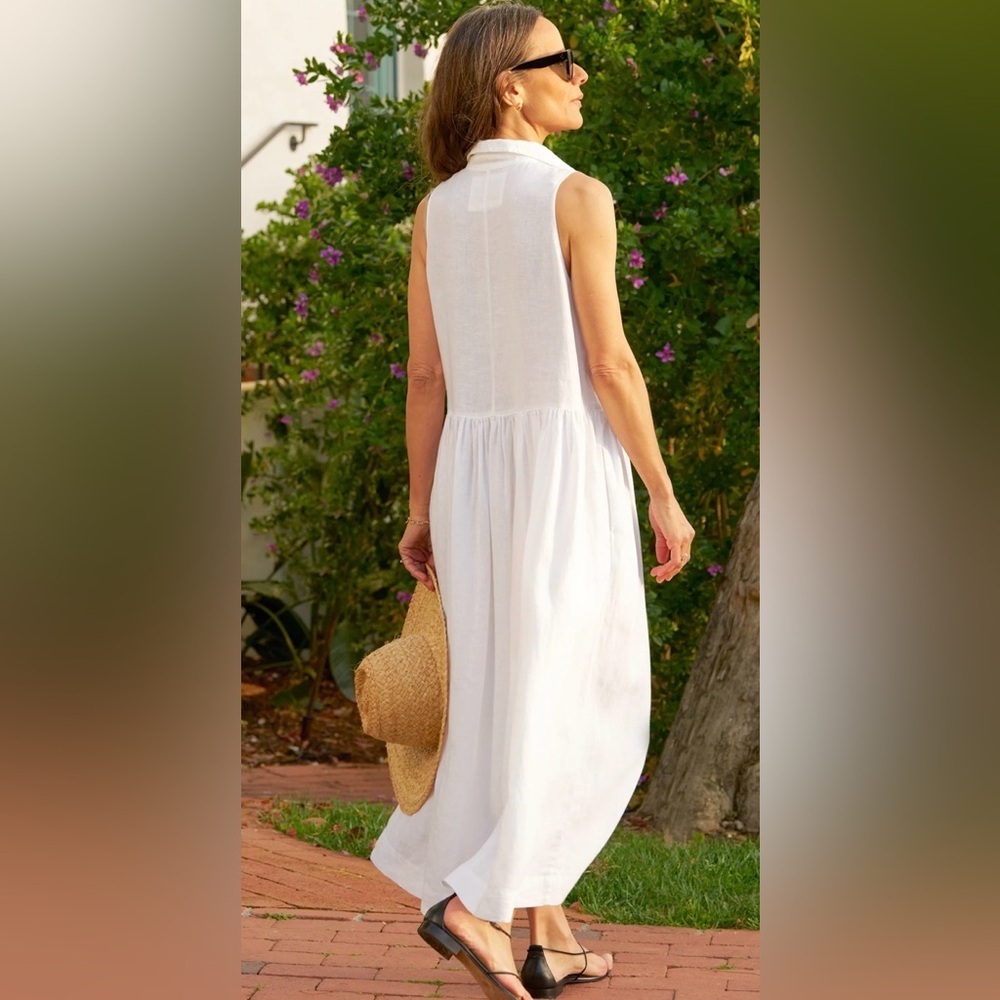 Frank & Eileen Daphne Maxi Sleeveless Linen V-Neck Dress White Size Medium - Picture 2 of 9